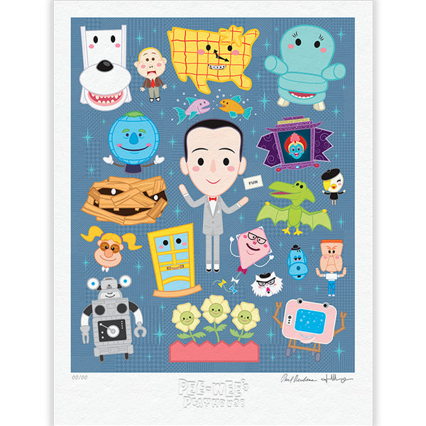 “Pee-wee’s Playhouse” LIMITED EDITION 18”x24” Signed, Numbered, Embossed STEEL BLUE